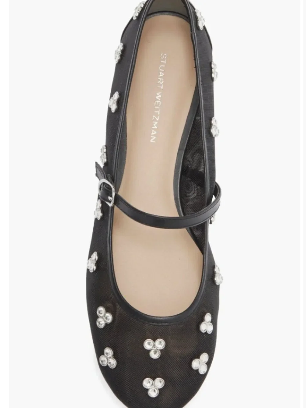 Stuart Weitzman Tammy Mesh & Leather Mary Jane Ballet Flats in Black Sz 8 $495